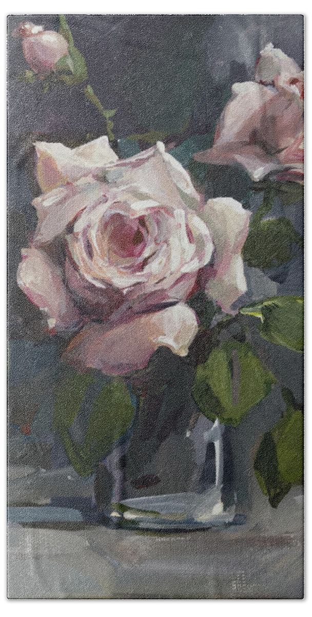 Still-life With Roses Beach Towel featuring the painting Roses by Tigran Ghulyan