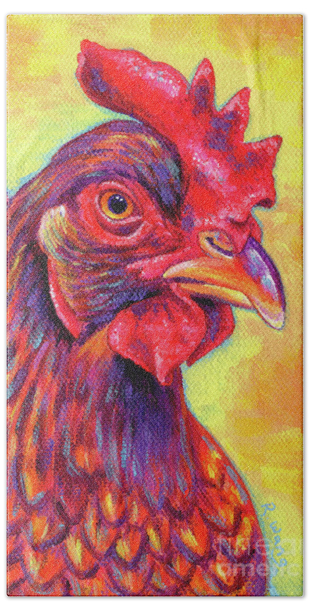 Chicken Beach Towel featuring the painting Rosie the Rhode Island Red Chicken by Rebecca Wang