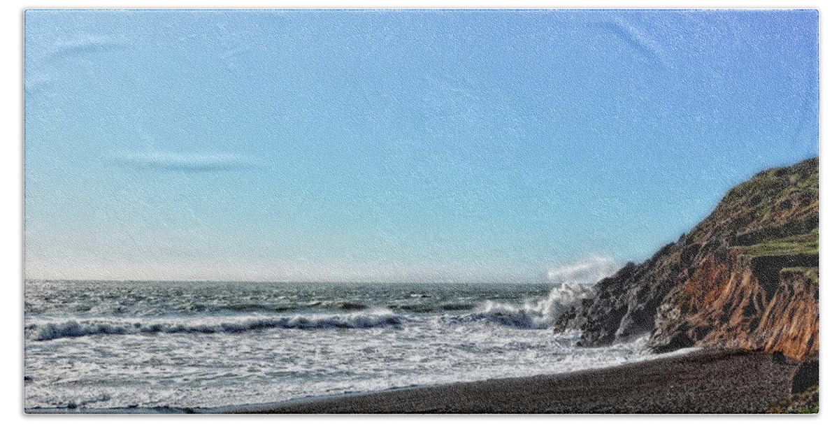 Pacific Ocean Beach Towel featuring the photograph Rough Surf at the Beach by Maggy Marsh