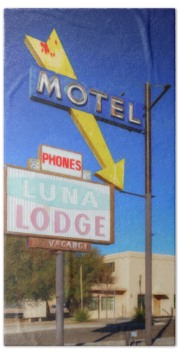 Route 66 Beach Towel featuring the photograph Route 66 - Luna Lodge - Albuquerque by Susan Rissi Tregoning