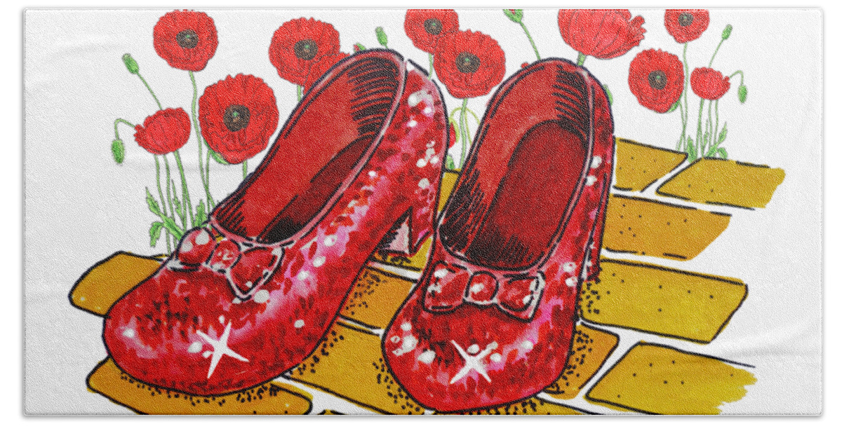 Wizard Of Oz Beach Towel featuring the painting Ruby Slippers Wizard Of Oz Watercolor Follow Your Dreams Watercolor Art by Irina Sztukowski