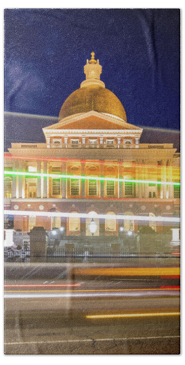 Massachusetts Statehouse Beach Towel featuring the photograph Rush Hour in front of the Massachusetts Statehouse by Kristen Wilkinson