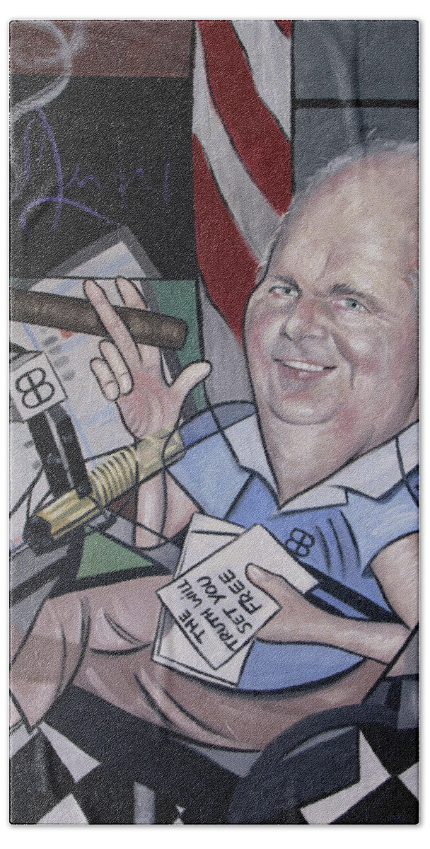 Rush Limbaugh Beach Towel featuring the painting Rush Limbough, Talent On Loan From God by Anthony Falbo