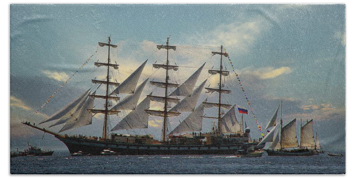 Tall Ships Beach Towel featuring the photograph Russian Training Ship - Palada by Robert Knight