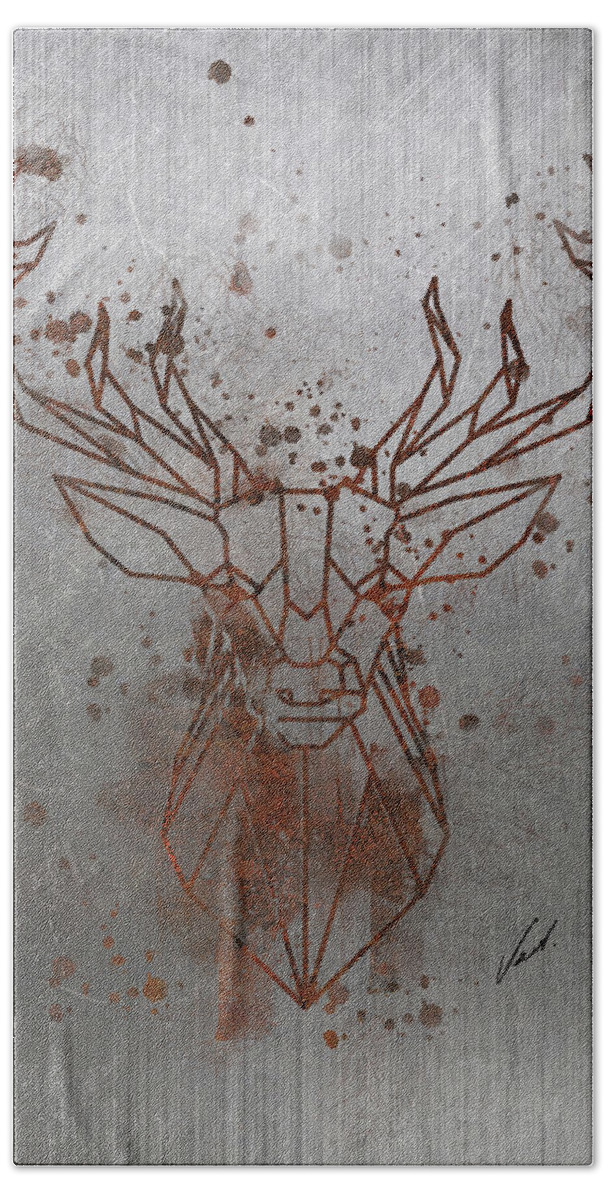 Rust Beach Towel featuring the painting Rust - Deer by Vart by Vart Studio
