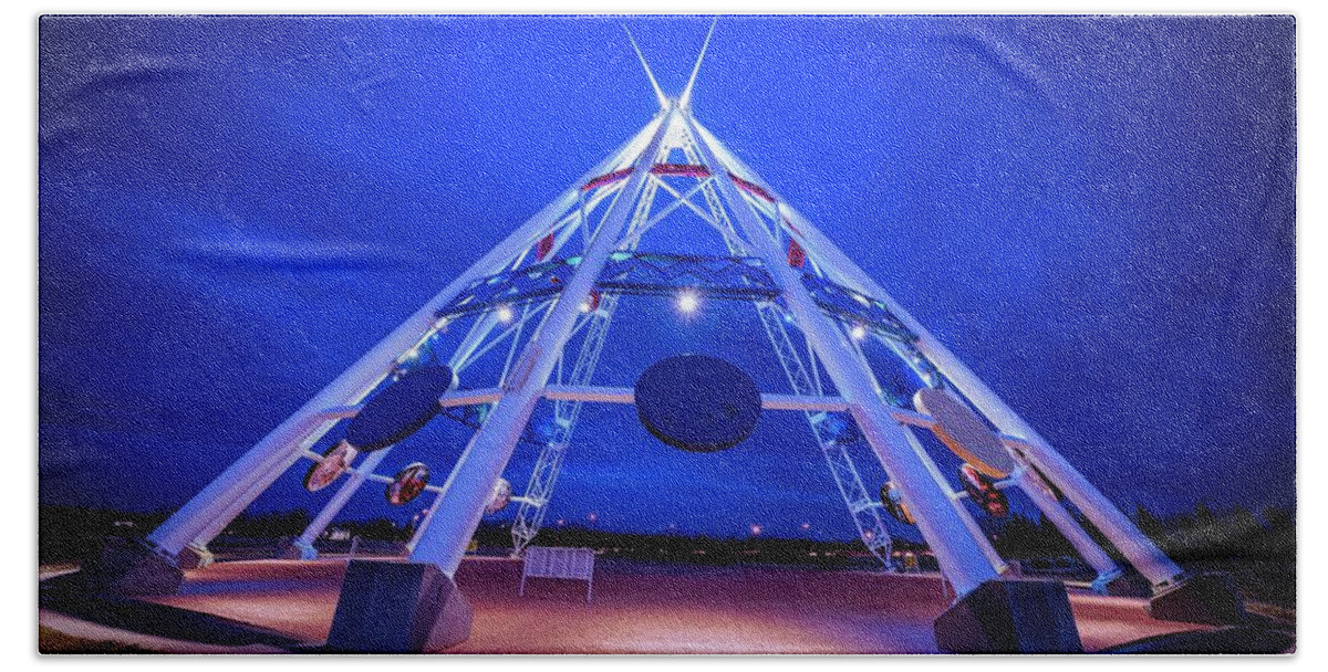Teepee Beach Towel featuring the photograph Saamis Teepee at Dusk by Darcy Dietrich
