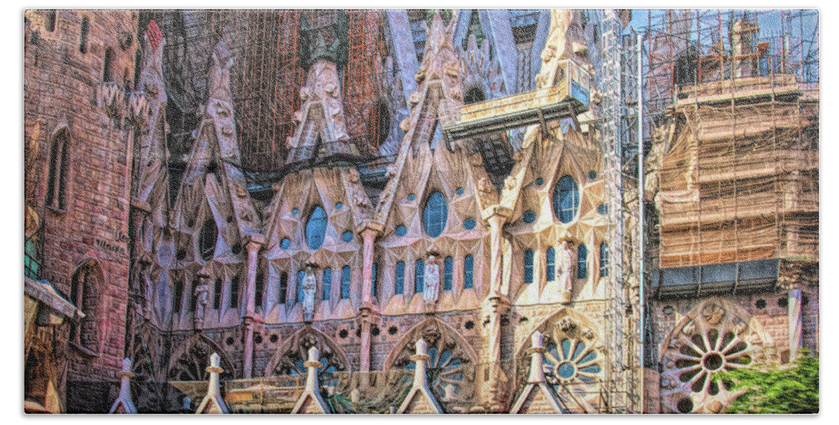 Barcelona Beach Towel featuring the photograph Sagrada Familia Basilica detail by Tatiana Travelways