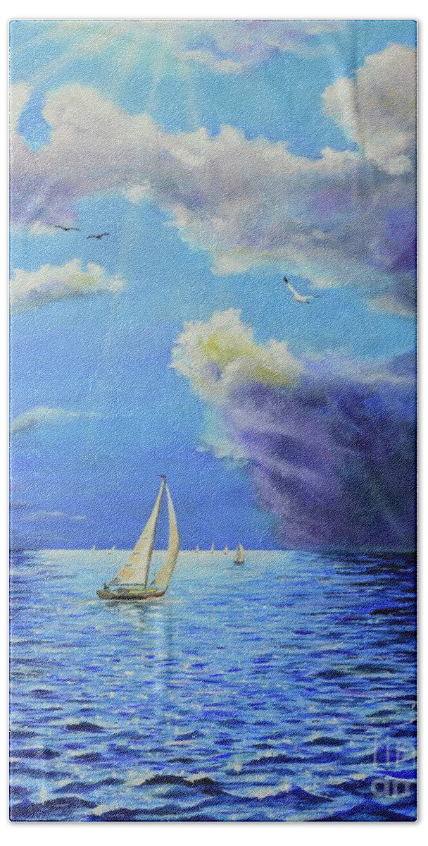 Ocean Beach Towel featuring the painting Sail Away by Mary Scott