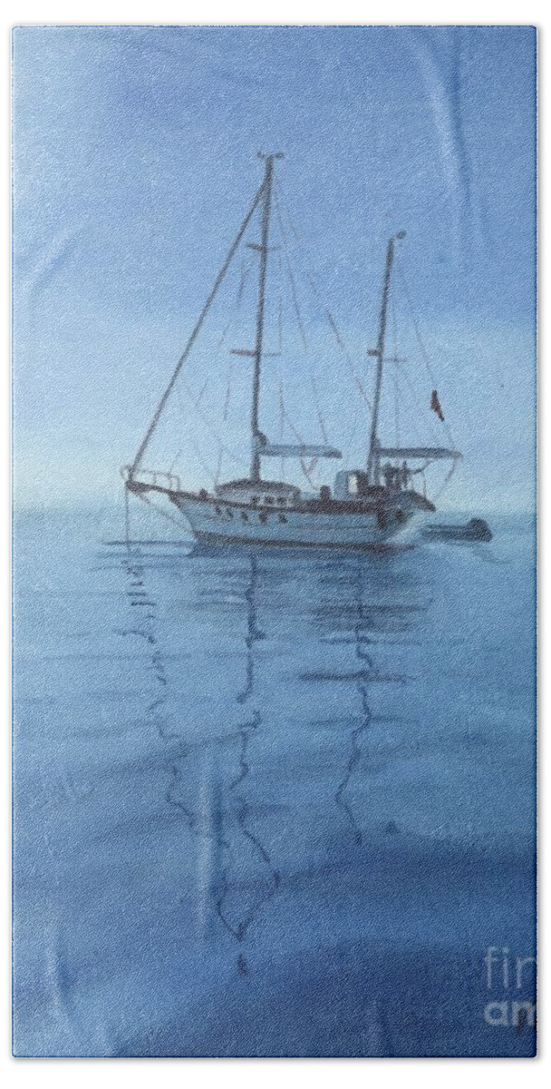 Sailboat Beach Towel featuring the painting Sailboat on Blue Water by Vicki B Littell