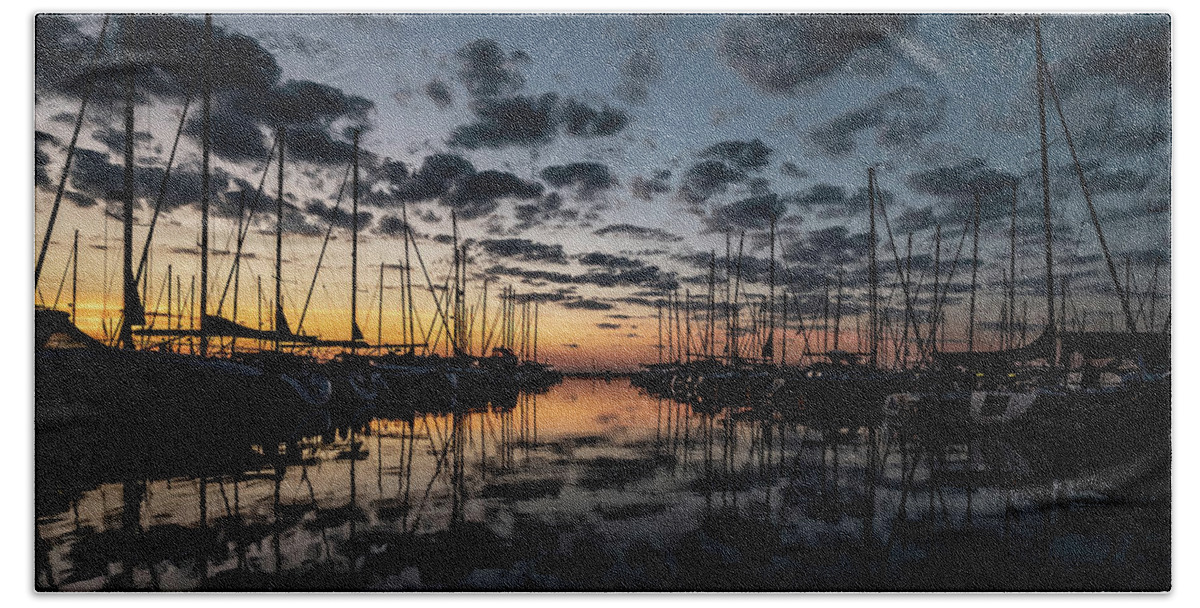 Sailboats Beach Towel featuring the photograph Sailboats with pretty sky by Sven Brogren