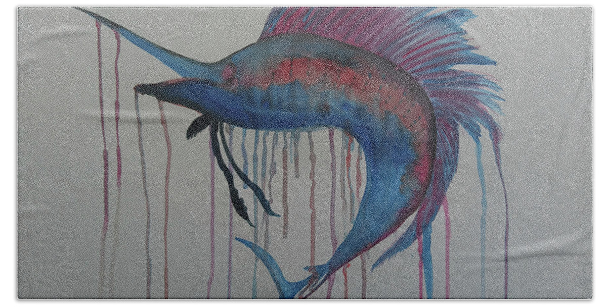 Watercolour Beach Towel featuring the painting Sailfish by Faa shie