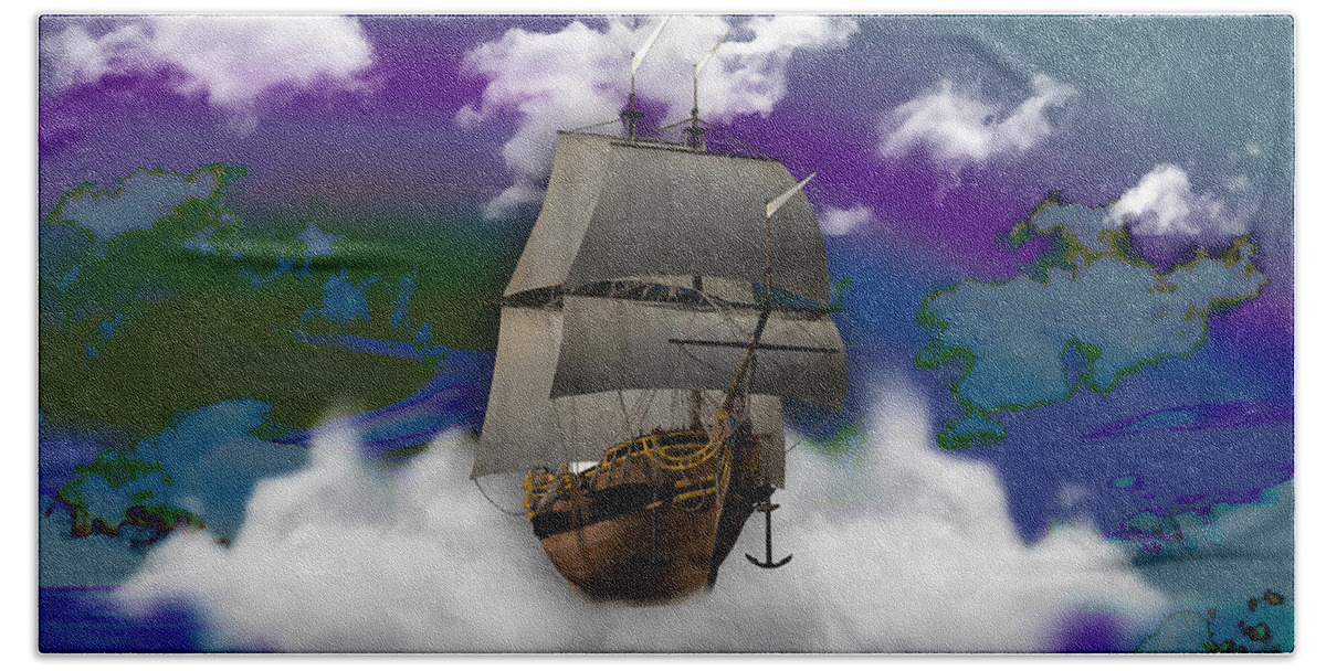 Sailing Beach Towel featuring the mixed media Sailing Ship by Marvin Blaine
