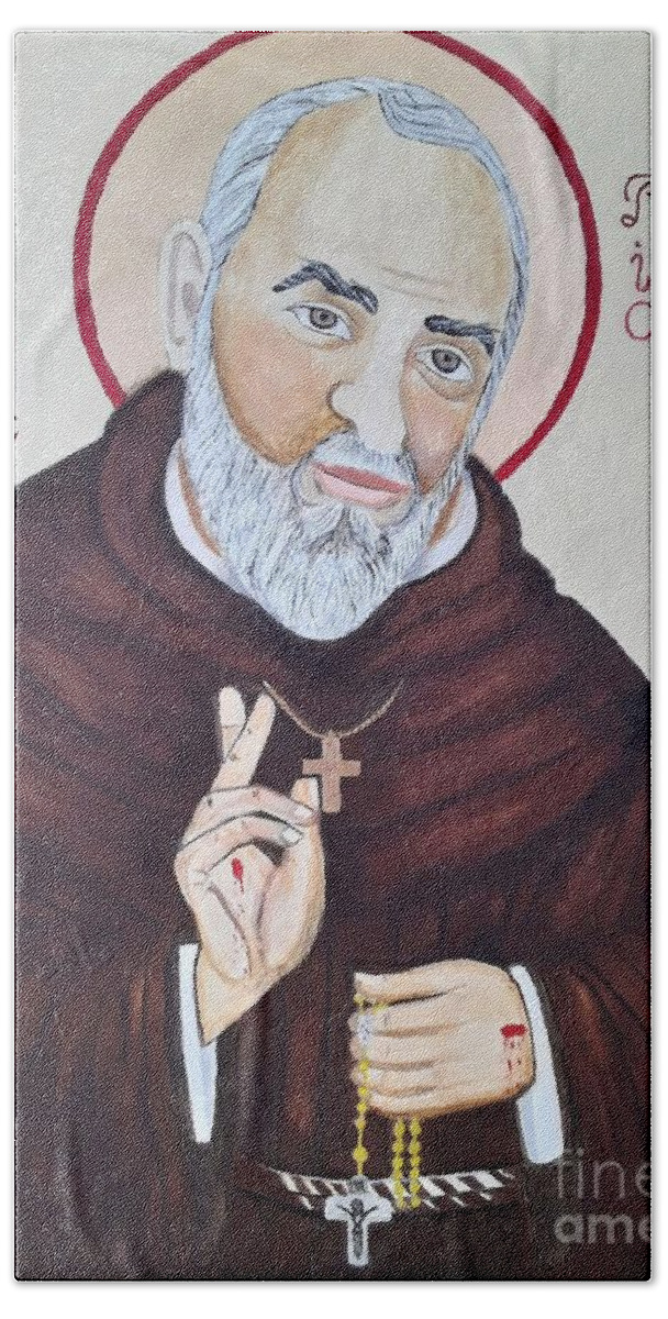Saint Beach Towel featuring the painting Saint Padre Pio by Sherrie Winstead