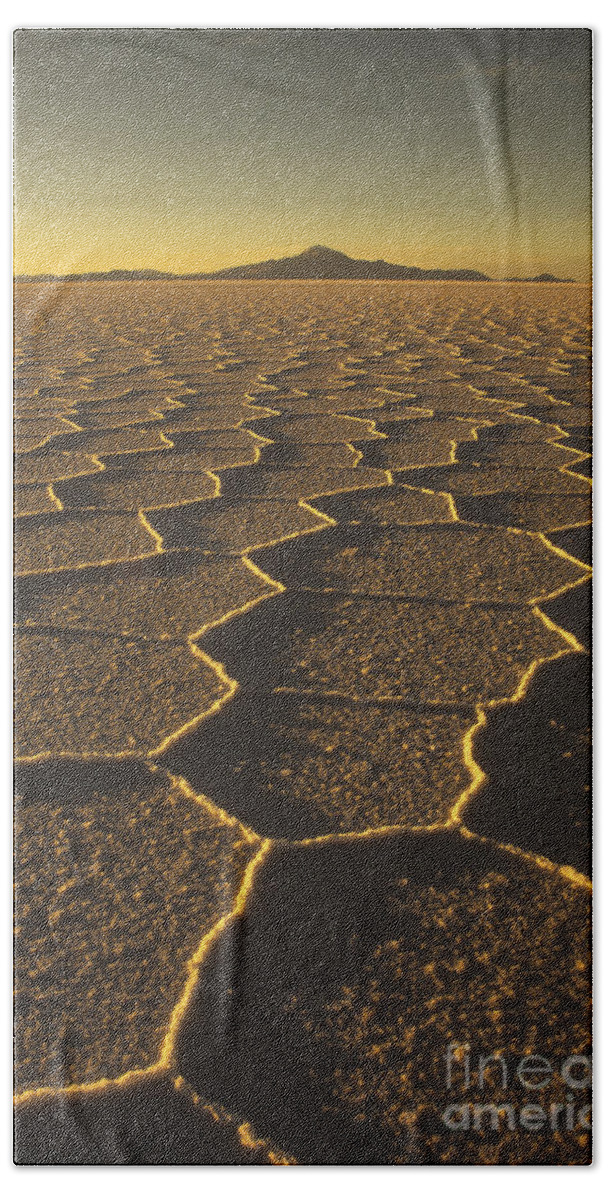 Bolivia Beach Sheet featuring the photograph Salar de Uyuni and Tunupa volcano by James Brunker