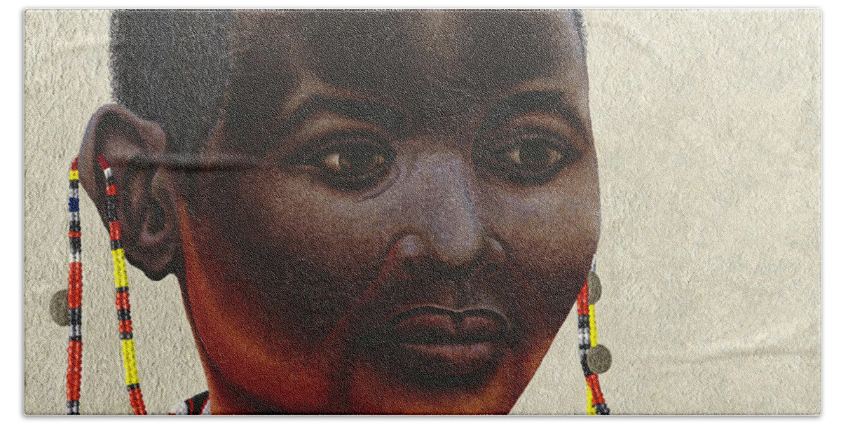 Samburu Beach Towel featuring the painting Samburu tribal woman II by Russell Hinckley