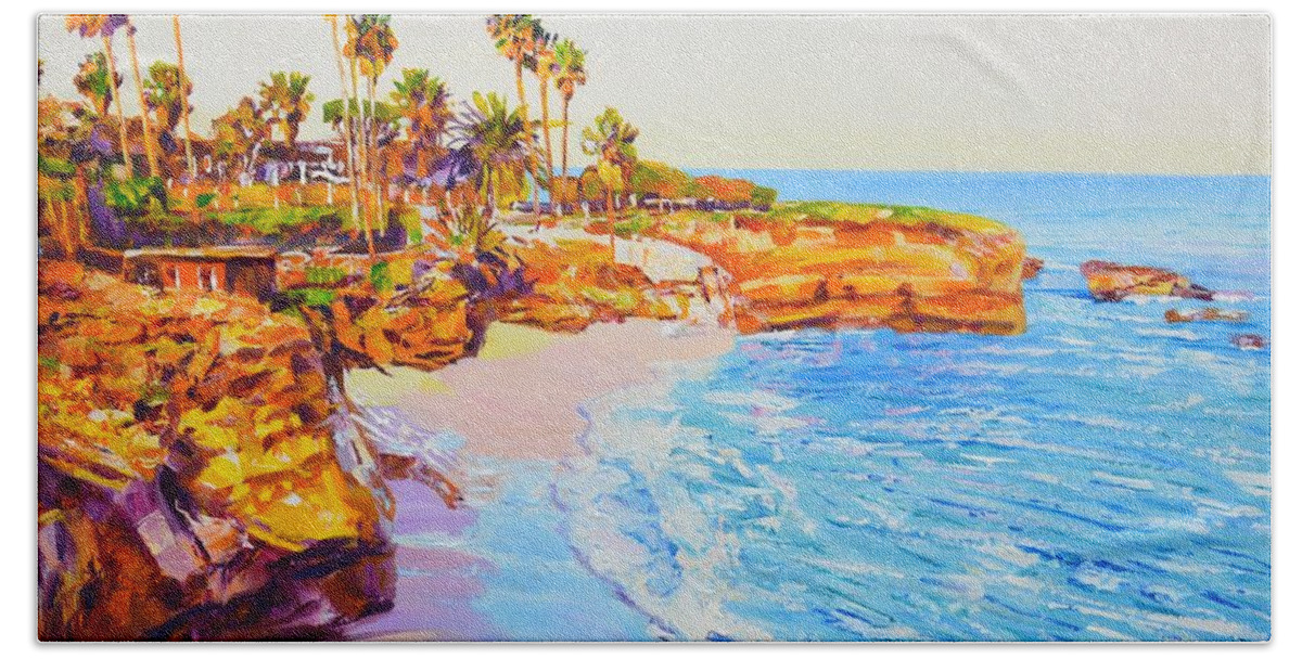 Ocean Beach Towel featuring the painting 	San Diego Beach.California 5. by Iryna Kastsova