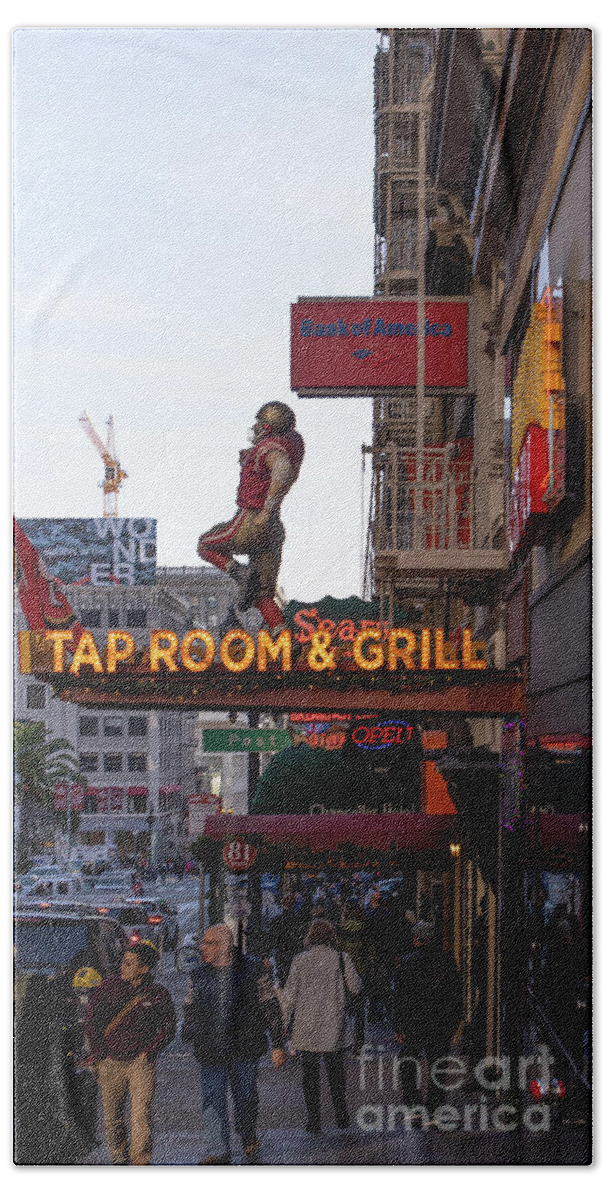 Wingsdomain Beach Towel featuring the photograph San Francisco Tap Room and Grill Restaurant R1830 by Wingsdomain Art and Photography