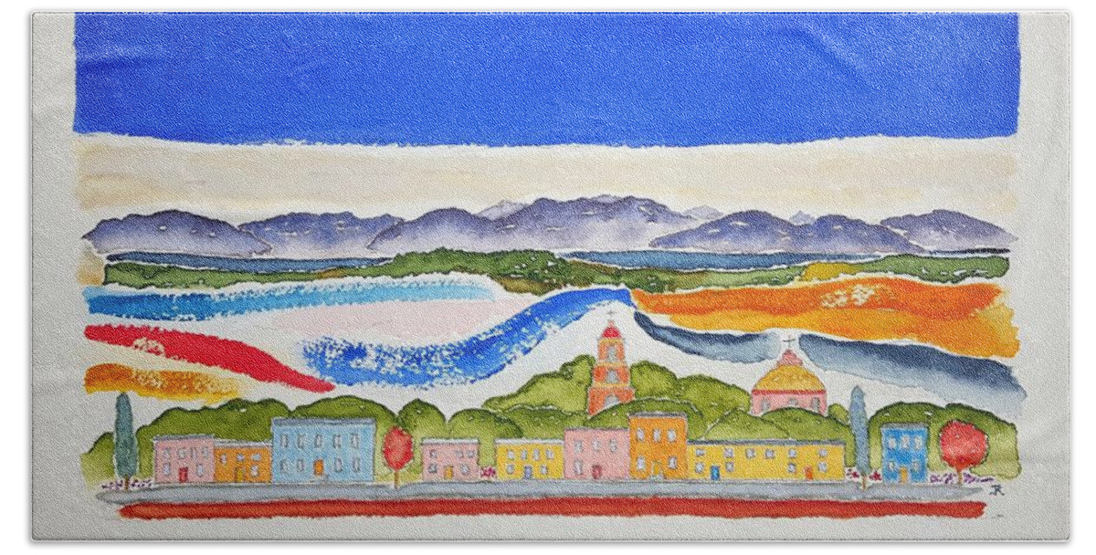 Watercolor Beach Towel featuring the painting San Miguel de Allende by John Klobucher