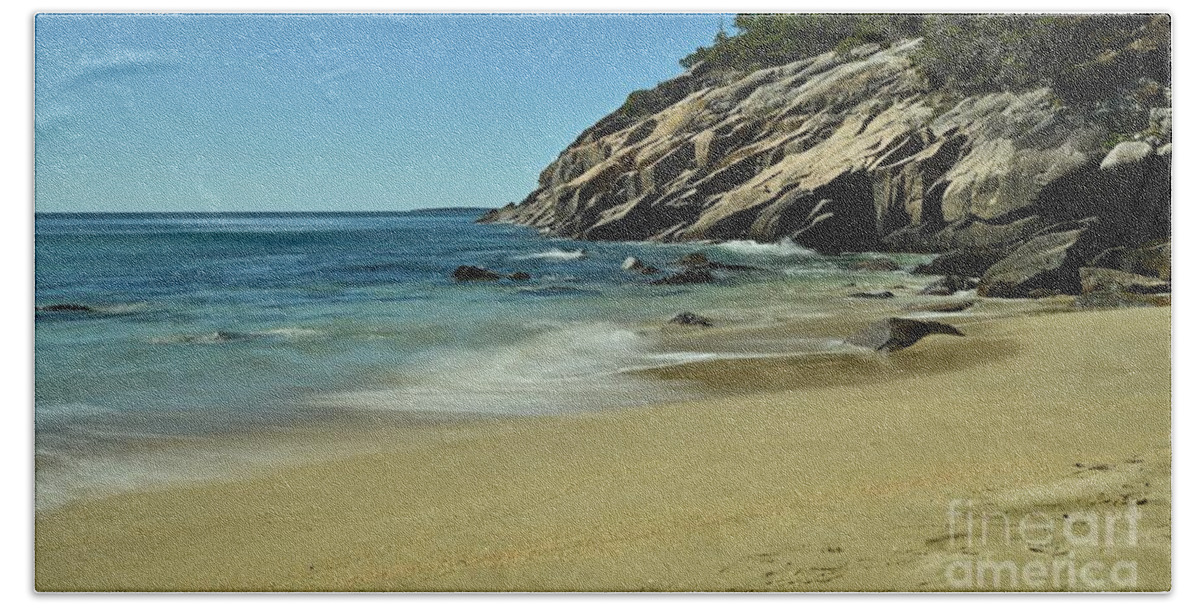 Acadia National Park Beach Towel featuring the photograph Sand Beach # 1 by Steve Brown