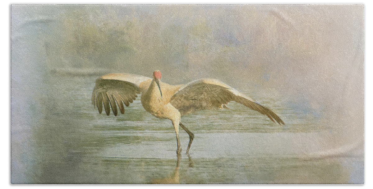 Andhill Crane Beach Towel featuring the photograph Sandhill Crane - Admiration by Patti Deters