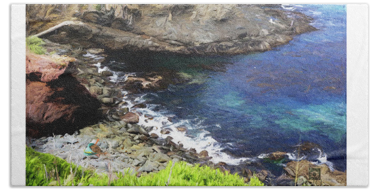 Pacific Ocean Beach Towel featuring the digital art Sandpail on the Rocks by Deb Nakano