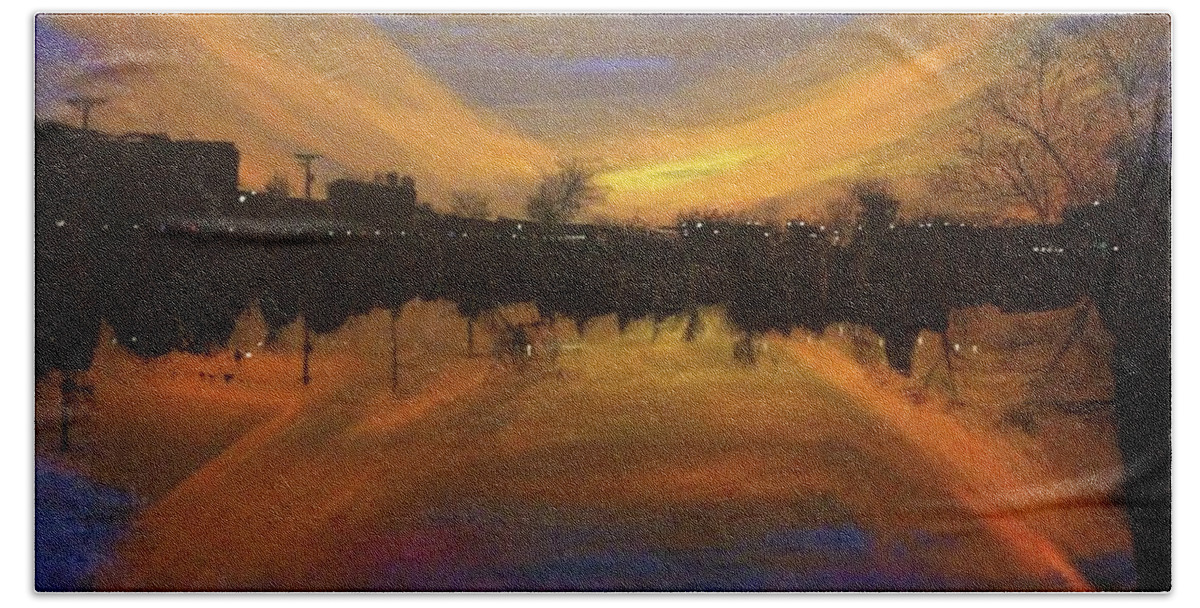 Sandusky River Beach Towel featuring the painting Sandusky River Sunset by April Clay