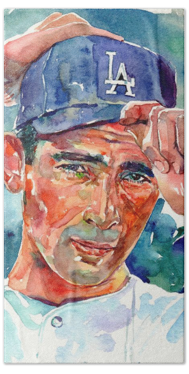Sandy Beach Towel featuring the painting Sandy Koufax Portrait by Suzann Sines