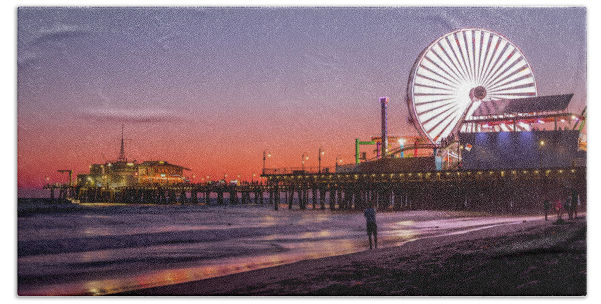 California Beach Towel featuring the photograph Santa Monica Pier Summer Sunset by Dee Potter