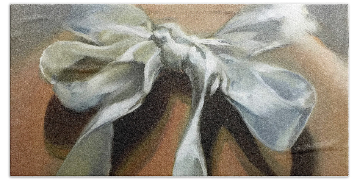 White Satin Bow Beach Towel featuring the painting Satin Bow by Roxanne Dyer