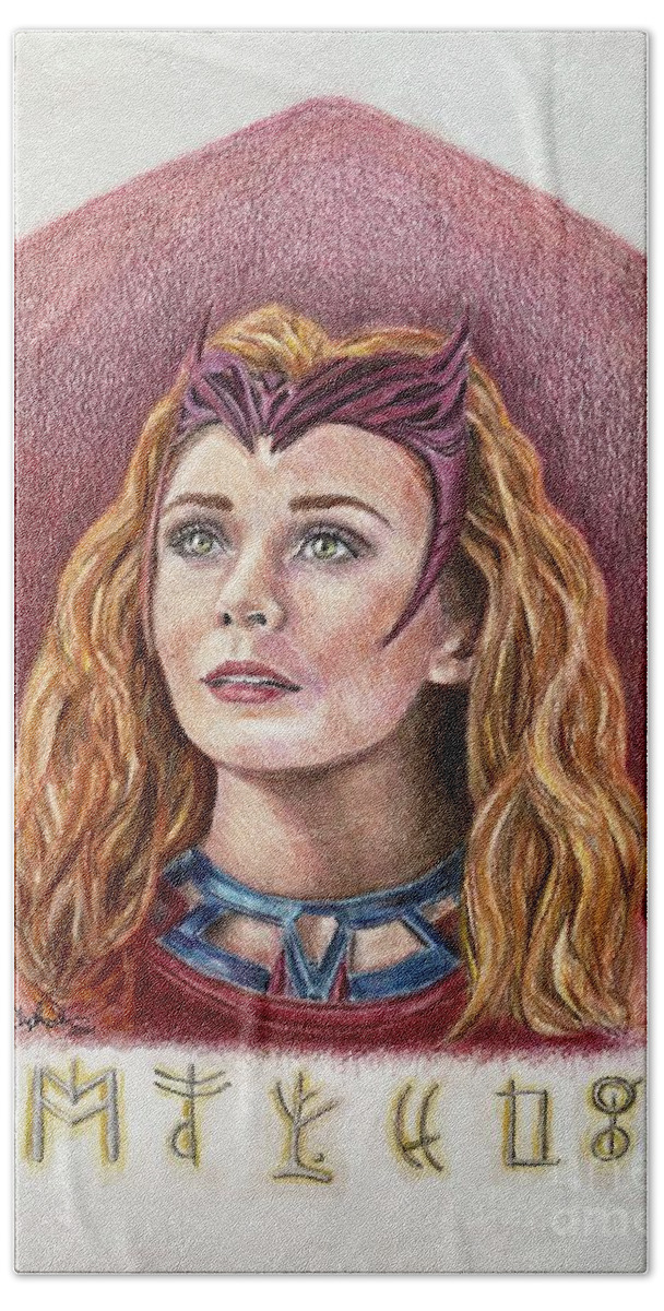 Scarlet Witch Beach Towel featuring the drawing Scarlet Witch / Wanda Maximoff by Christine Jepsen