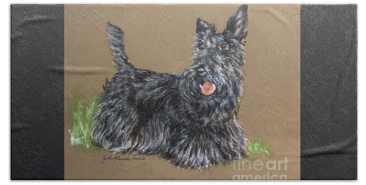 Pastel Painting Beach Towel featuring the painting Scottie Max by Cynthia Parsons