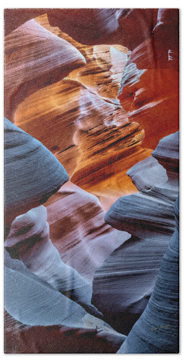 Antelope Canyon Beach Towel featuring the photograph Scramble Through by Dan McGeorge