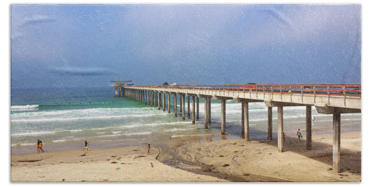 Scripps Pier Beach Towel featuring the photograph Scripps Pier View by Alison Frank