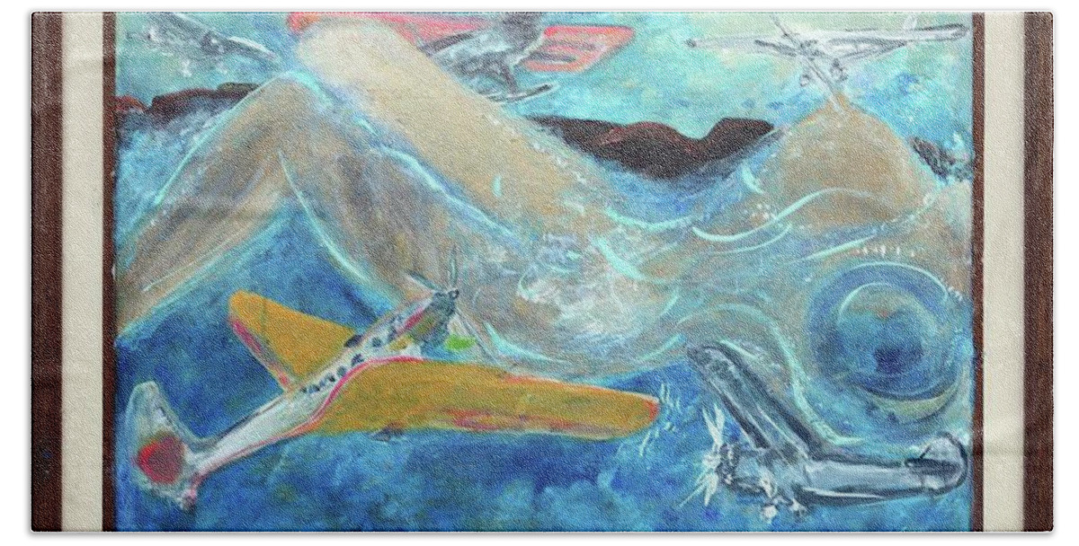 Airplane Beach Towel featuring the painting Sea Breeze by Leslie Porter