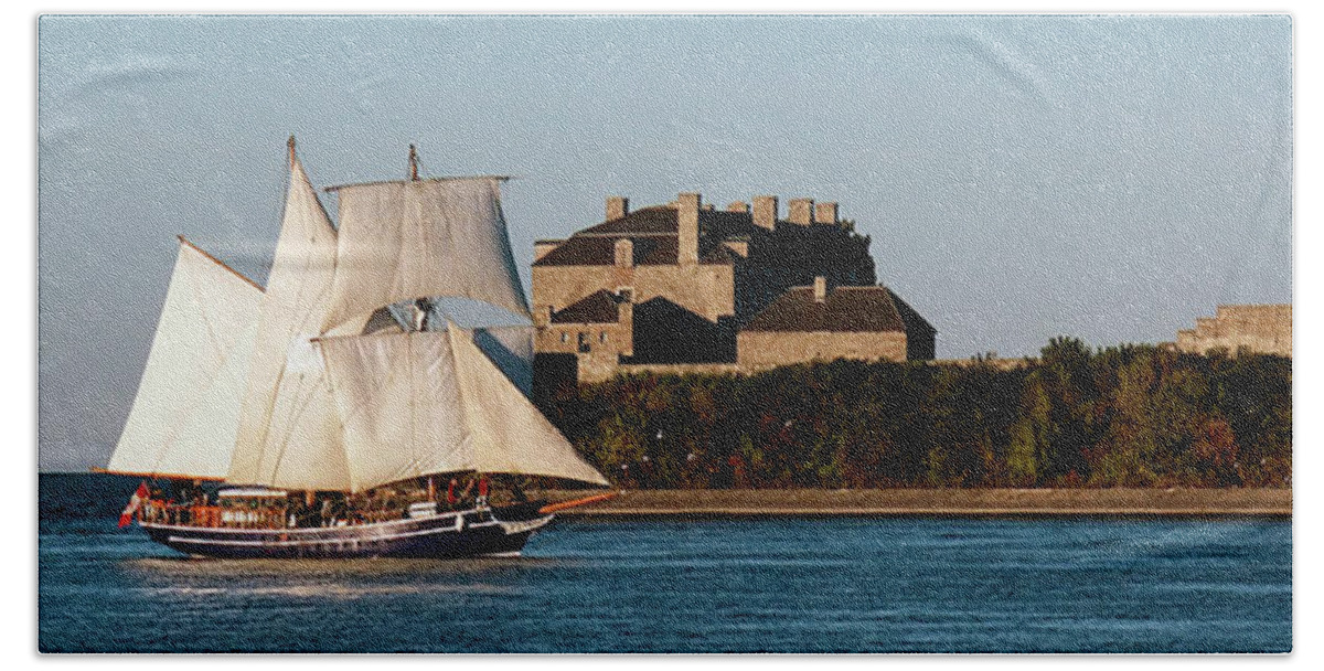 Schooner Beach Towel featuring the photograph Sea King Passes Fort Niagara - Niagara on the Lake by Kenneth Lane Smith