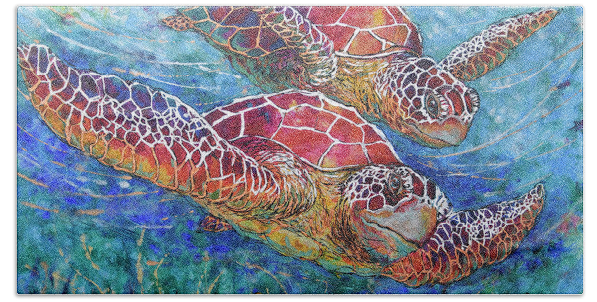  Beach Towel featuring the painting Sea Turtle Buddies III by Jyotika Shroff