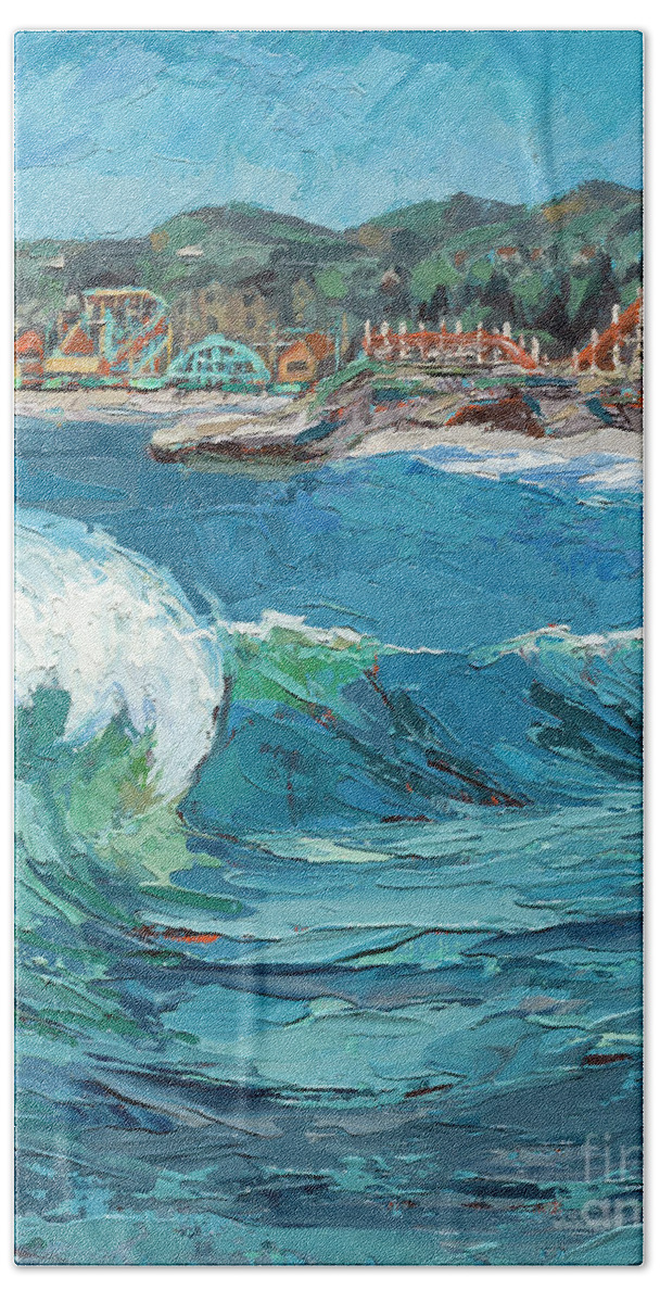 Ocean Beach Towel featuring the painting SeaBright Wave Vertical, 2021 by PJ Kirk