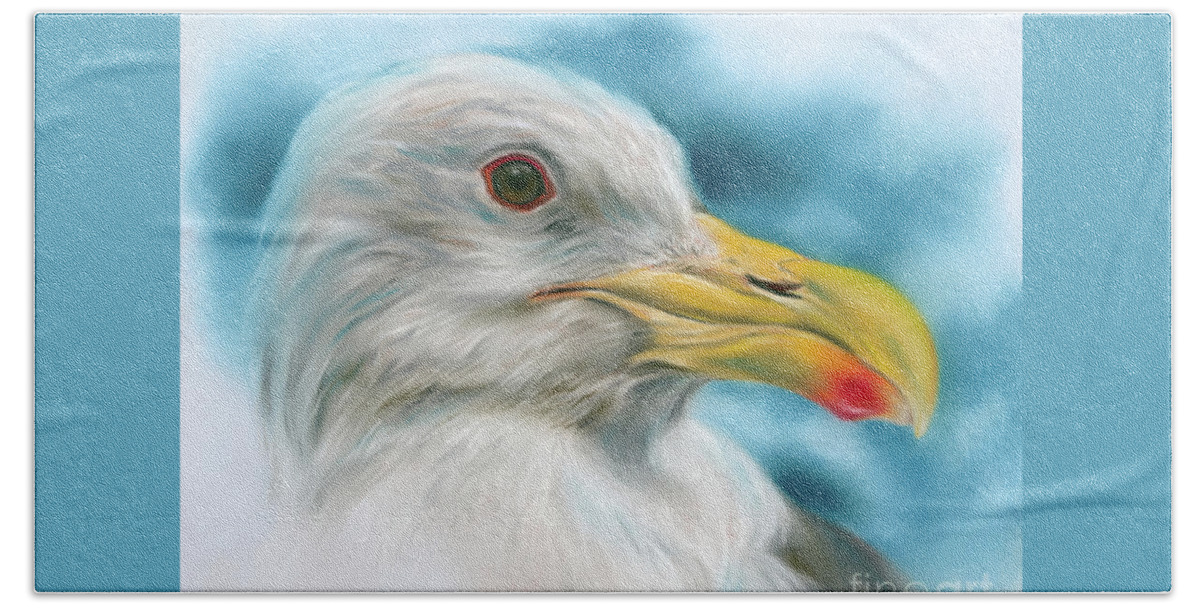 Bird Beach Towel featuring the painting Seagull with Red Spotted Beak by MM Anderson