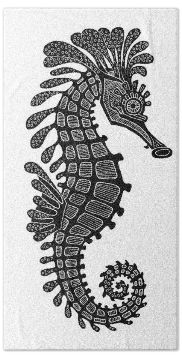 Seahorse Beach Towel featuring the drawing Seahorse Ink 4 by Amy E Fraser