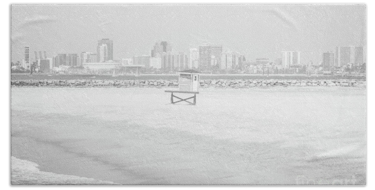 2015 Beach Towel featuring the photograph Seal Beach LIfeguard Tower Black and White Photo by Paul Velgos