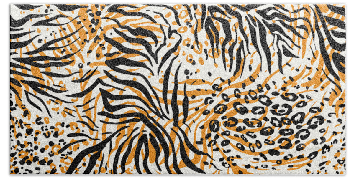 Design Beach Towel featuring the digital art Seamless Pattern With Cheetah Leopard Skin Colorful Exotic Animal Print by Mounir Khalfouf