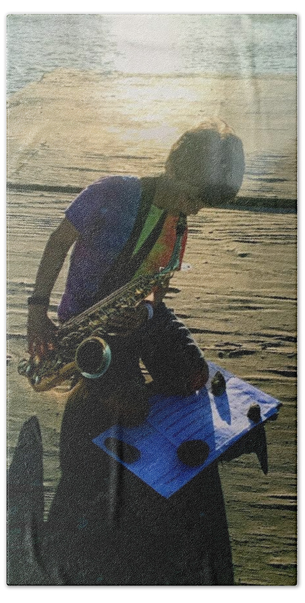 Saxophone Beach Towel featuring the photograph Sean Saxophone Practice by Suzanne Giuriati Cerny