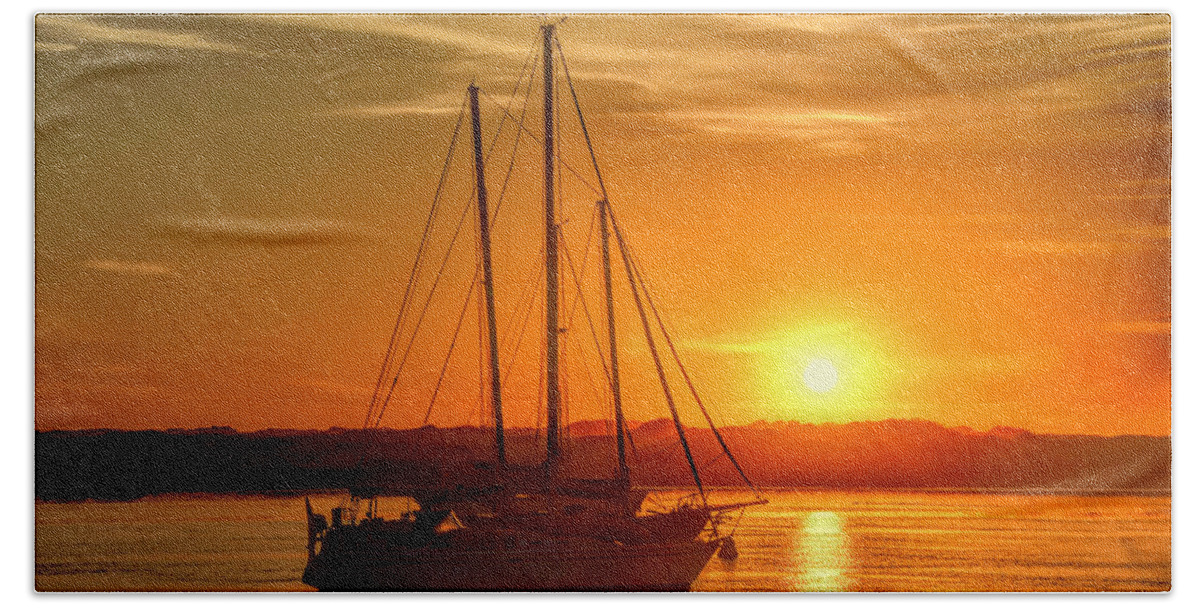 Sunset Beach Towel featuring the photograph Seaside Sunset View by Barbara Snyder