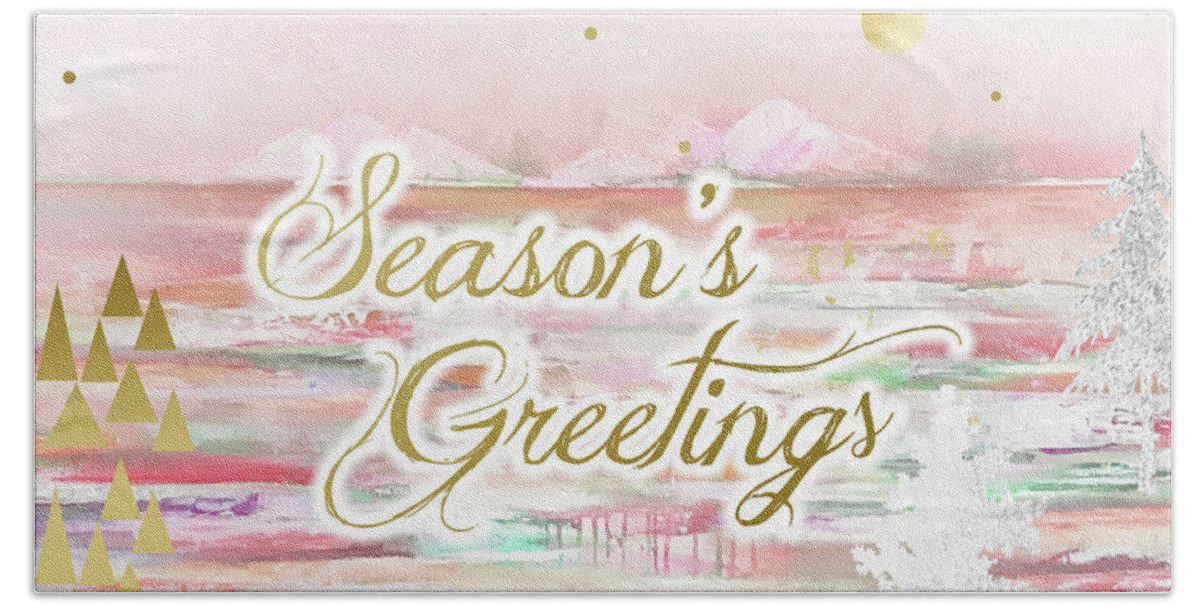 Season's Greetings Beach Towel featuring the mixed media Season's Greetings by Claudia Schoen