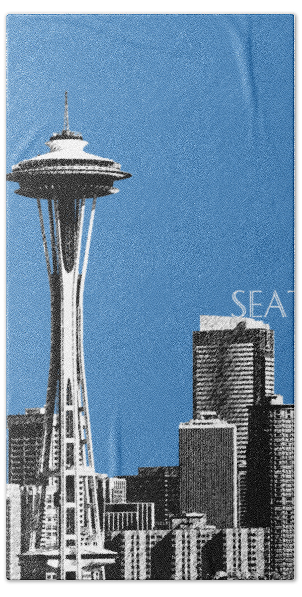 Architecture Beach Towel featuring the digital art Seattle Skyline Space Needle - Slate Blue by DB Artist