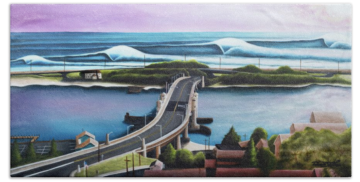Landscape Beach Towel featuring the painting SeBright/highlands bridge 2021 by Ronnie Jackson
