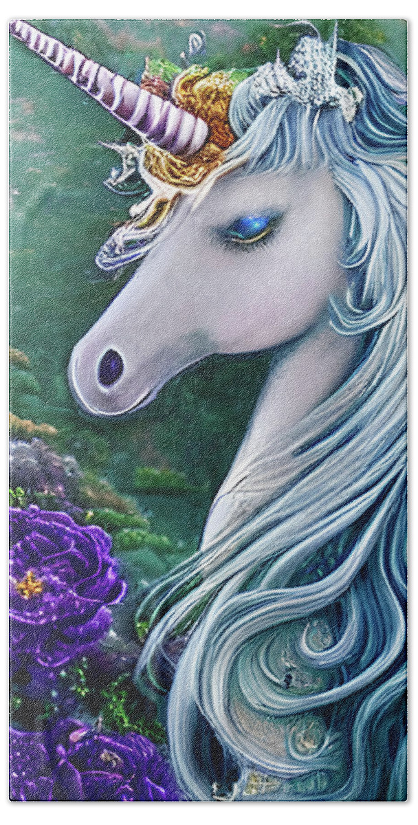 Unicorn Beach Towel featuring the digital art Secret Unicorn Garden by Debra Miller
