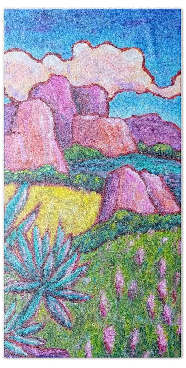 Sedona Beach Towel featuring the painting Sedona Spring by Terry Ann Morris