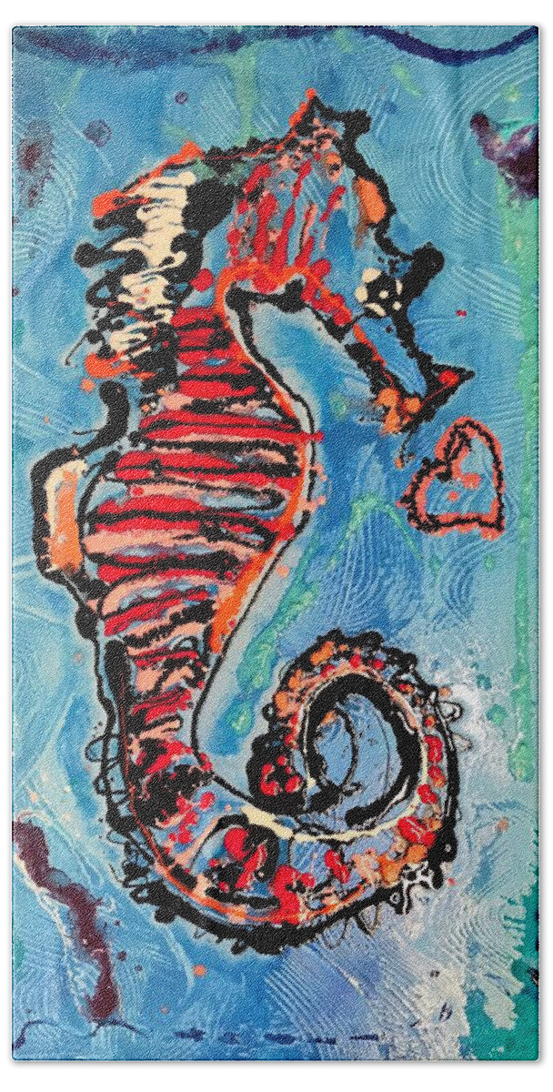 Seahorse Beach Towel featuring the painting See the Sea Horse by Sergio Gutierrez