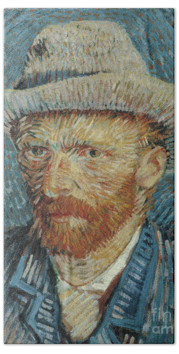 Vincent Van Gogh Beach Sheet featuring the painting Self Portrait with Felt Hat by Van Gogh by Vincent Van Gogh